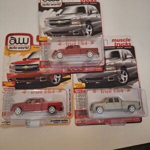 2024 AUTO WORLD Muscle Trucks 2006 Chevy Silverado SS Silver,Red + Ultra Red Lot